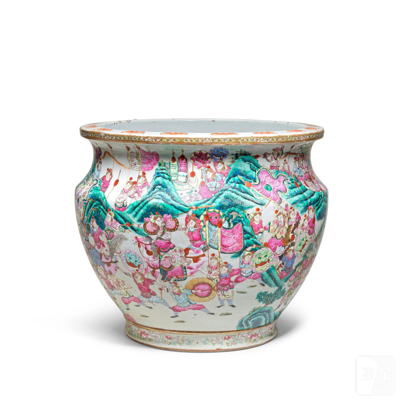 十九世紀 粉彩繪勇士圖魚缸 | A FAMILLE ROSE PORCELAIN FISH BOWL - 图3